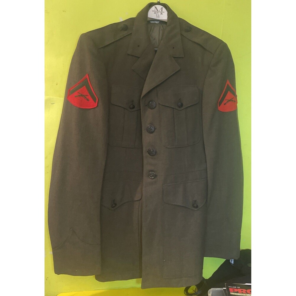 USMC US Marine Corps Men's Uniform Gabardine Coat Size 36L Shade 2212 Green 29-Q
